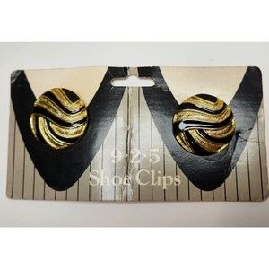 Vintage Metal Shoe Clips Made in France 9.2.5 Card Original Gold Black Enamel